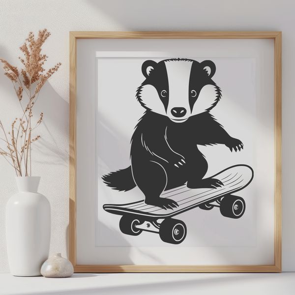 Wildlife Illustration of a Badger's Face A close-up illustration of a badger's face, rendered in vector format with sharp details.