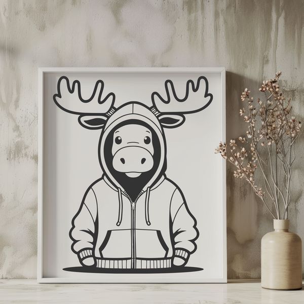 Wild Animal Illustration - Moose Close-Up A close-up illustration of a moose's head with antlers, depicted in vector format.