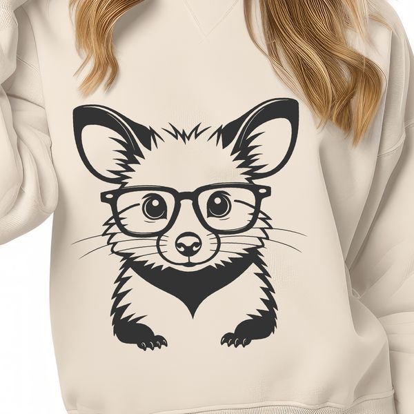 Possum Portrait in Simple Illustration Style A digital illustration of a possum wearing glasses, depicted in a simple yet detailed style.