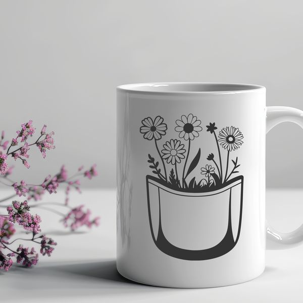 Stylized Floral Clusters in Colorful SVG Design A stylized floral pocket design featuring a cluster of wild flowers in various colors and shapes.