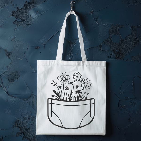 Beautiful Wildflower Pouch Vector Art A vector design of a floral pocket with intricate details, suitable for various applications.