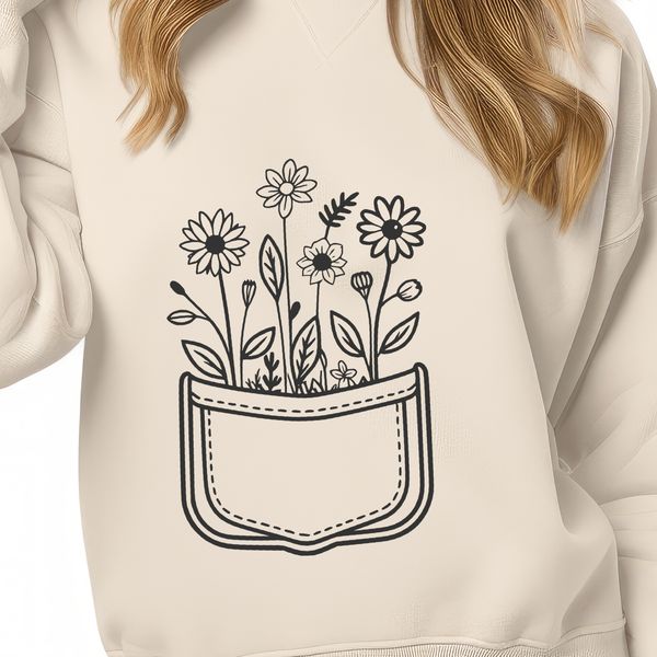 Cute Wildflower Pocket Artwork A colorful, hand-drawn design featuring a whimsical flower pocket with intricate details.