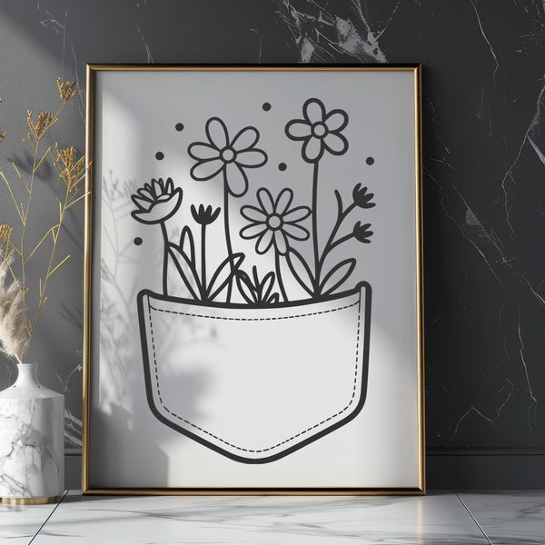 Whimsical Floral Circular Design A delicate flower pattern in a circular pocket design, suitable for various digital applications.