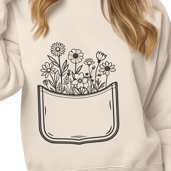 Wildflower-Themed Pocket Design A stylized illustration of a flower pocket, suitable for use in craft projects and designs.