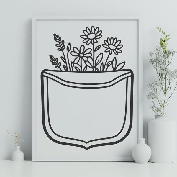 Illustrated vector floral design featuring a stylized wild flower pocket with intricate details.