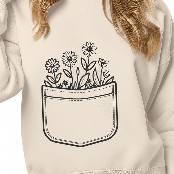 An SVG vector art design featuring a stylized floral pocket motif.