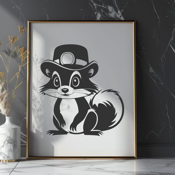 Cute Cartoon Skunk with Hat A cartoon skunk wearing a hat, depicted in vector format for easy customization.