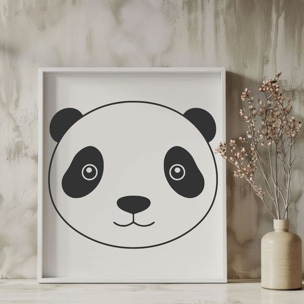 Cuddly Giant Panda Illustration A black-and-white illustration of a cute giant panda sitting on its hind legs.