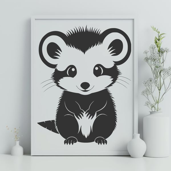 Possum Illustration in Natural Setting A detailed illustration of a possum in a natural habitat setting.