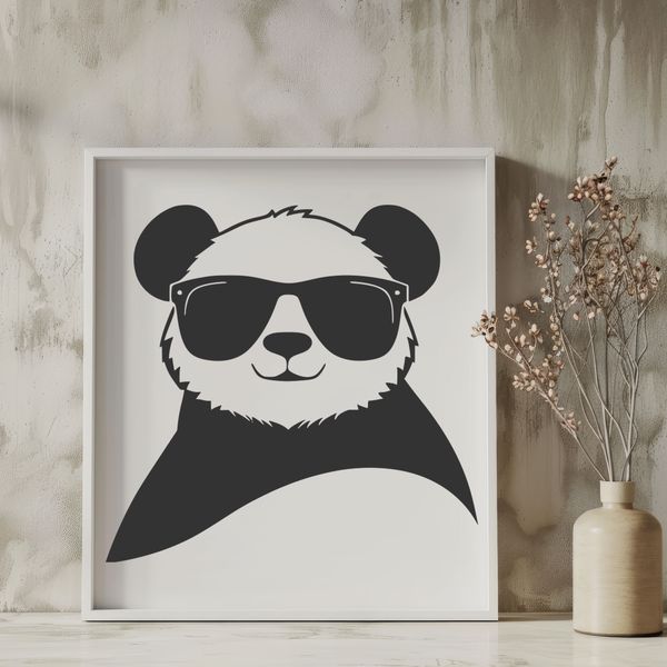 Panda with Cool Shades A black and white panda bear wearing trendy sunglasses, depicted in high-quality vector format.