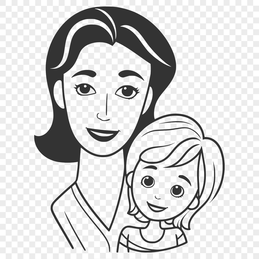 A simple illustration of a woman with clean lines and basic facial features.