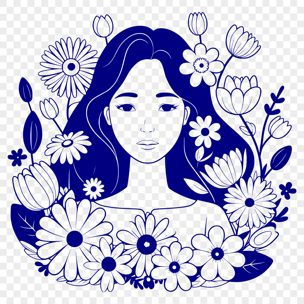 Floral Beauty Icon A vector illustration of a woman surrounded by floral elements.