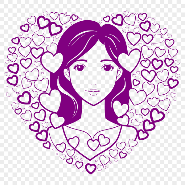 Decorative Woman Clip Art with Love Hearts A vector illustration of a woman with decorative love hearts, ideal for Mothers Day designs and DIY crafts.