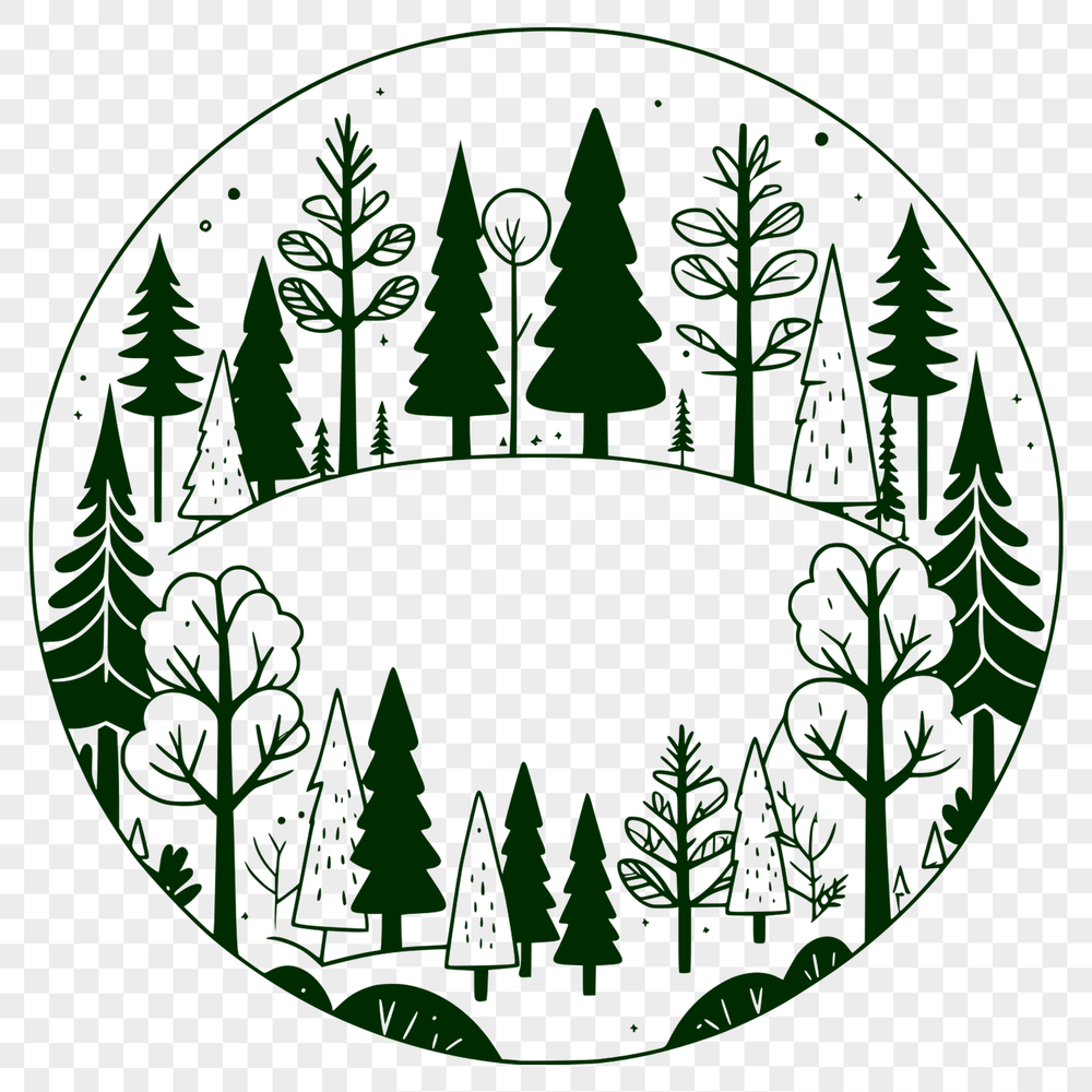 Vector Graphic Forest Landscape An SVG vector graphic of a forest scene featuring multiple trees and greenery.