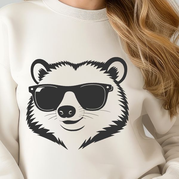 A vector illustration of a badger with sunglasses, rendered in high detail.