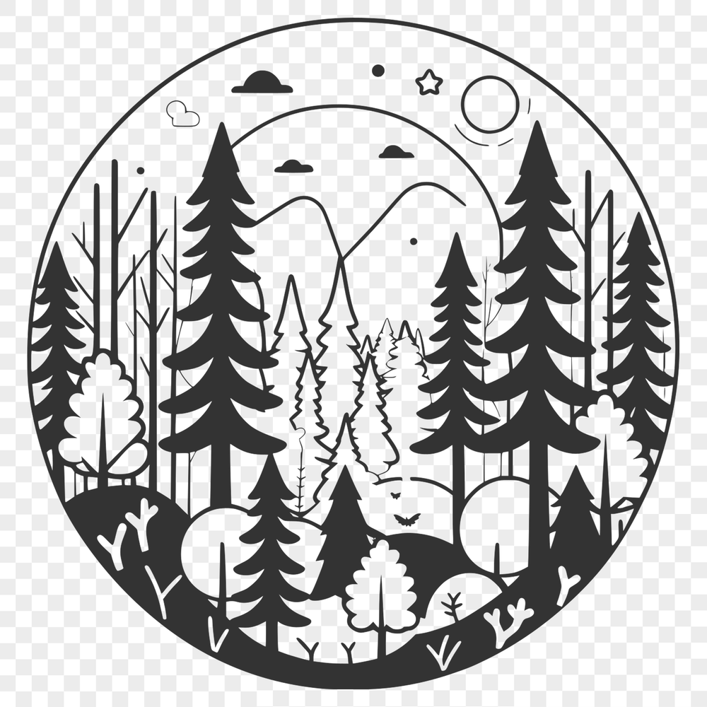 Beautiful SVG Forest Landscape Illustrative forest landscape with trees and foliage, designed as a vector graphic.