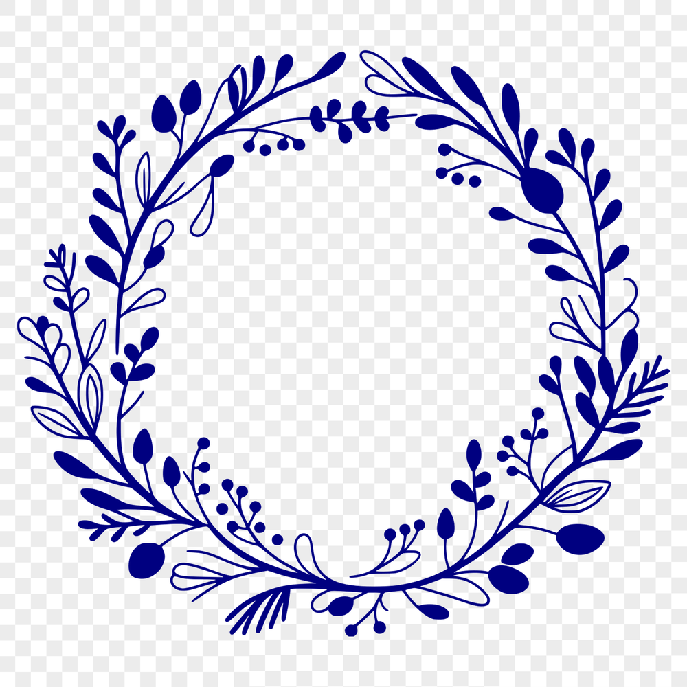 Vector Flower Garland A floral wreath design made from intertwined flowers and leaves in a circular arrangement.