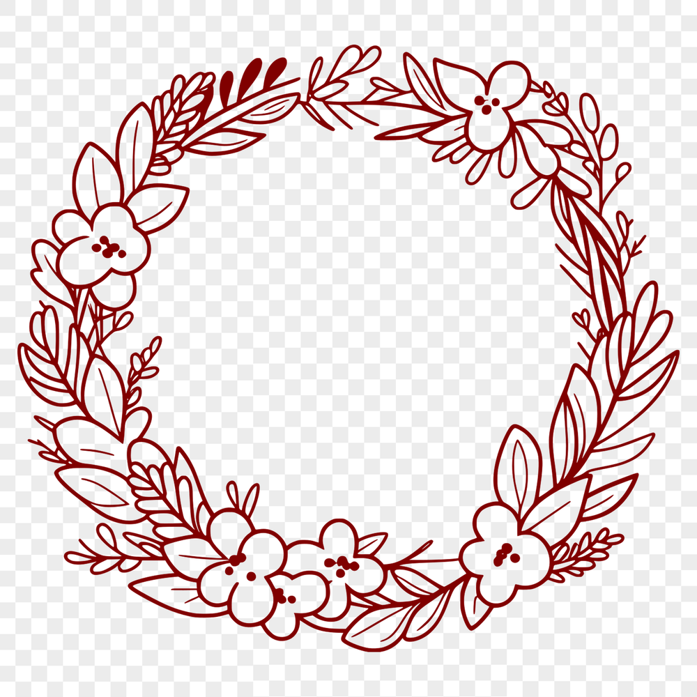 Interlocking Floral Garland A floral wreath design made from interlocking flowers and leaves in a circular pattern.