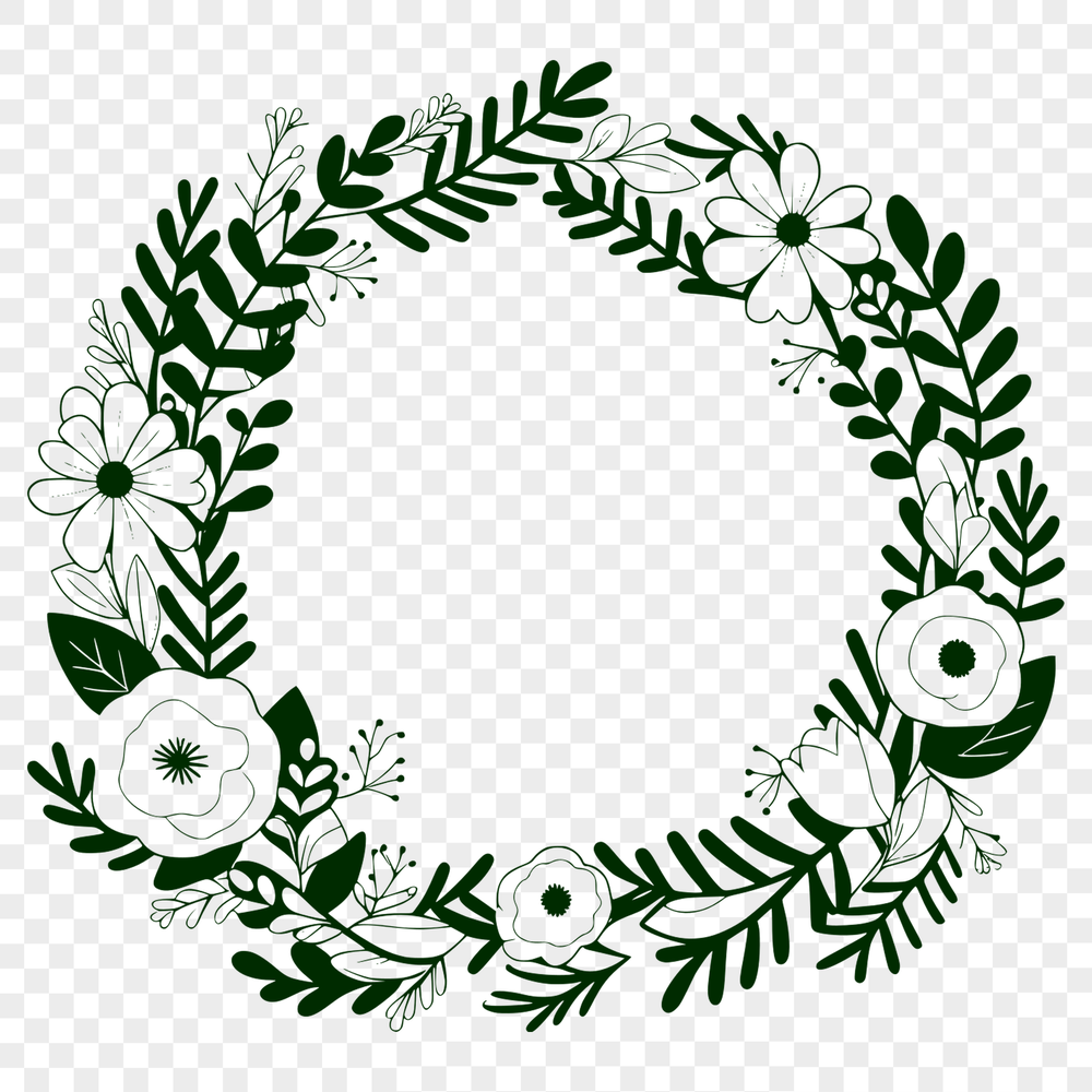 Interconnected Leaf and Flower Pattern A floral wreath design composed of interconnected leaves and flowers, suitable for vector art projects.