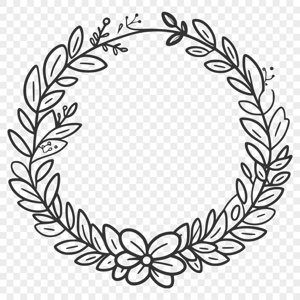 Elegant Floral Arrangement Design A floral wreath made up of intertwined leaves and flowers in a symmetrical design.