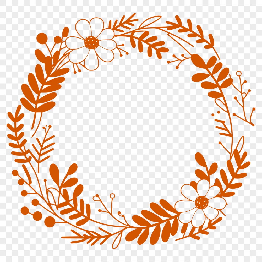 Stylized Flower Wreath Clip Art A stylized floral design used as a template for cutting or laser engraving.