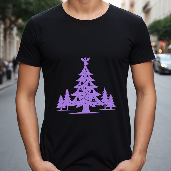 A stylized digital illustration of a classic Christmas tree.