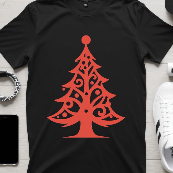 A minimalist vector graphic representation of a traditional Christmas tree design.