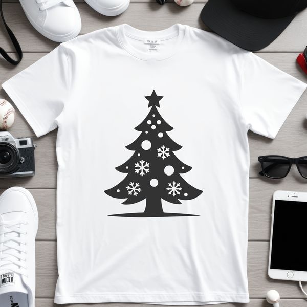 A vector illustration of a festive Christmas tree with ornaments and lights.