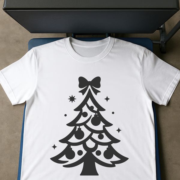 A festive holiday tree with ornaments and lights, ideal for cutting machines like Cricut or laser cutters.