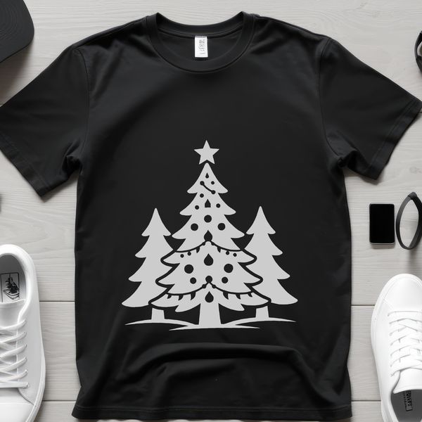 A stylized illustration of a Christmas tree in festive greenery with ornaments.