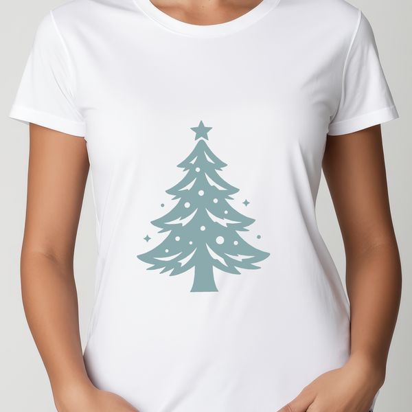 A stylized illustration of a Christmas tree with ornaments and lights, suitable for commercial or personal use.