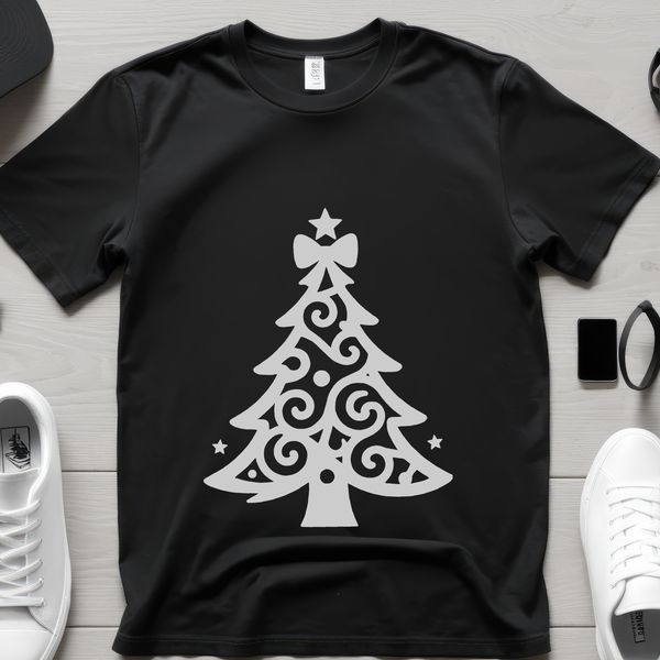 A stylized Christmas tree illustration suitable for commercial use as a cut file or vector art.