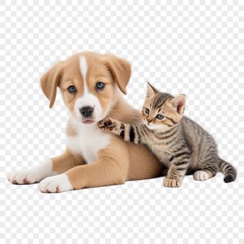 Illustrative design featuring a smiling puppy and kitten side by side in high resolution PNG format.