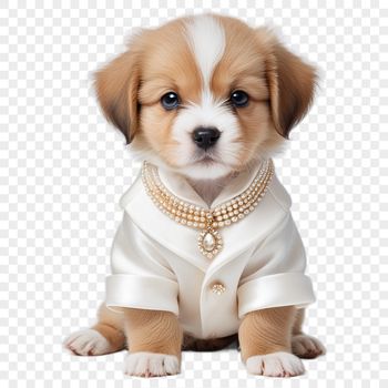 A small, cute dog sitting on a background with a clear transparency, suitable for sublimation printing.