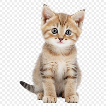 A small cat with a fluffy coat and curious expression.