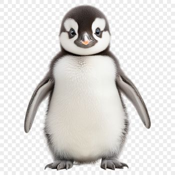 A small penguin chick standing on rocks or ice, with a clear background allowing for easy transparency.