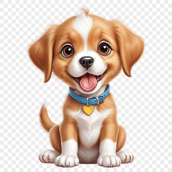 A colorful illustration of a happy puppy in a large transparent PNG format suitable for commercial use or DIY projects.