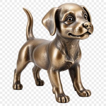 A small puppy sitting on a colored background with a clear outline.