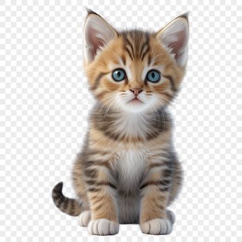 A cute cartoon kitten with a clear transparent background suitable for sublimation and high-resolution printing.