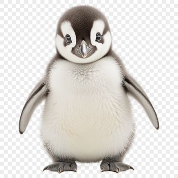 A cute, young penguin stands on the ice with a clear background.