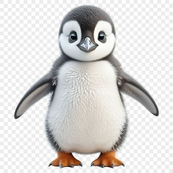 A small penguin chick with fluffy feathers and a curious expression, suitable for commercial and personal use.