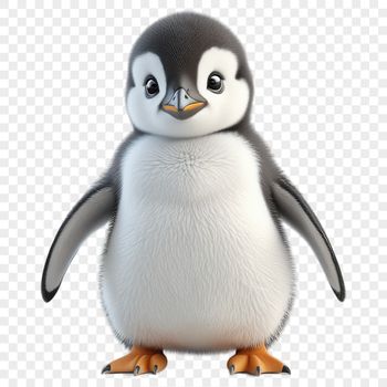 A small, adorable penguin chick standing on rocky shore.