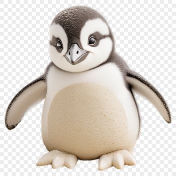 A small, cute penguin waddling on a icy surface with a clear background.