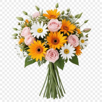 A high-resolution bouquet of assorted flowers on a transparent background.