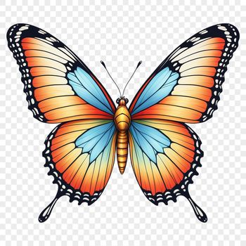 A colorful butterfly with vibrant wings on a transparent background.