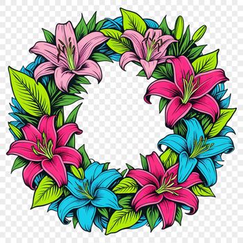 A transparent PNG image of a decorative flower wreath suitable for personal use in web design, invitations, and DIY projects.