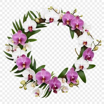 A floral wreath composed of various flowers in different colors, suitable for commercial or personal use.
