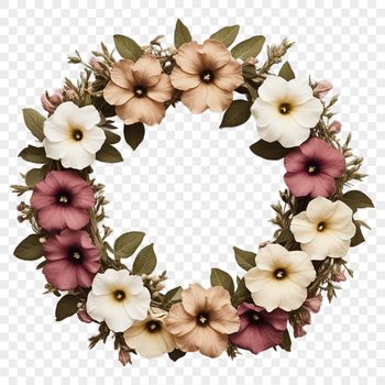 A high-resolution floral wreath with clear background, suitable for sublimation print or DIY crafts.