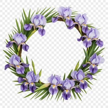 A floral wreath made up of various flowers with a transparent background.