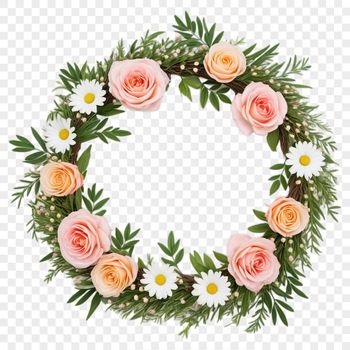 A transparent floral wreath designed for digital applications with a clear background.